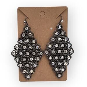 Black Rhinestone Lattice Statement Earrings – Dark Romance Evening Glam